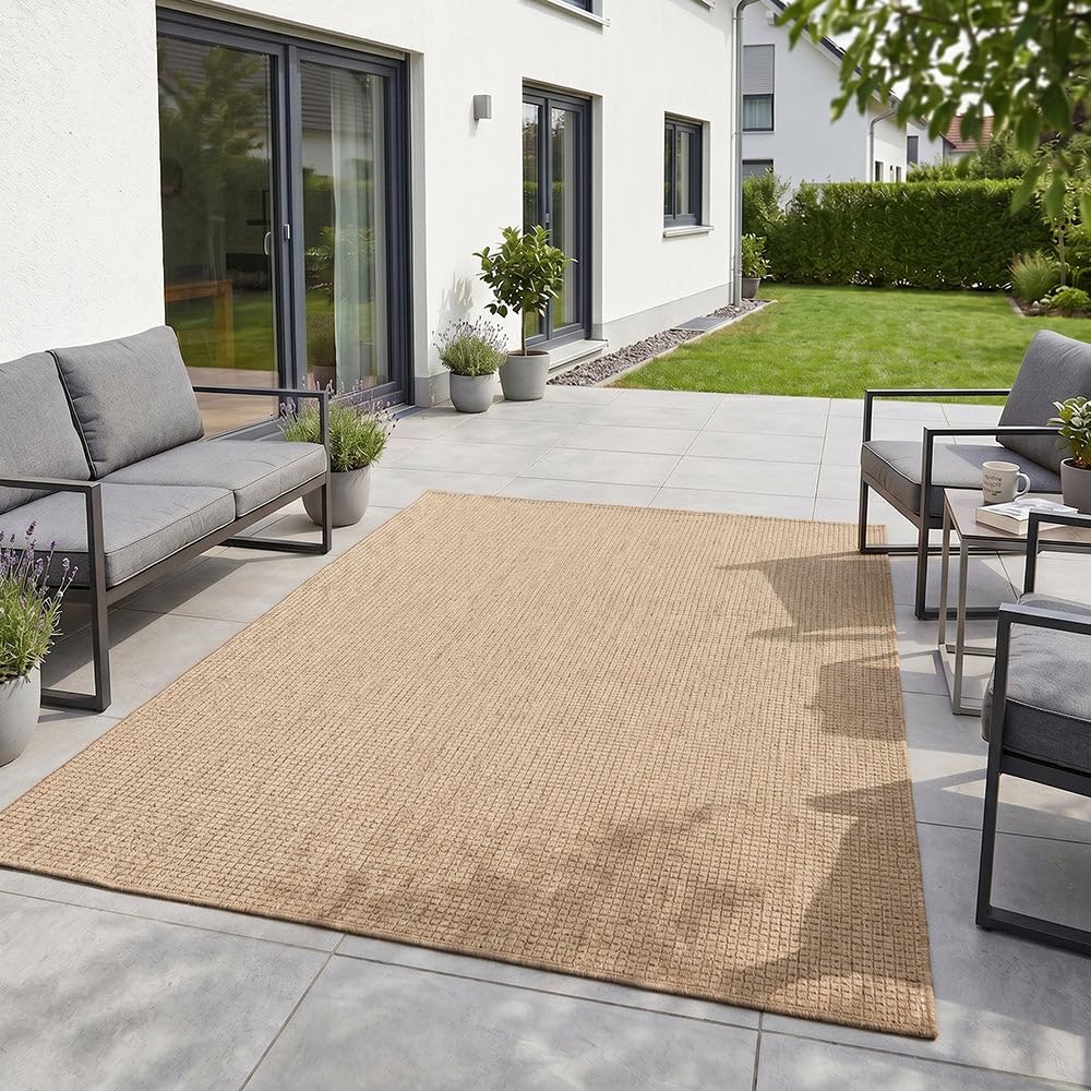 Tapis XL Intérieur Extérieur Aspect Jute Tissé Plat, Résistant et Facile d'Entretien, pour Salon, Chambre, Salle à Manger, Terrasse, Balcon et Jardin, Style Naturel et Moderne (Beige , 240x340 cm)