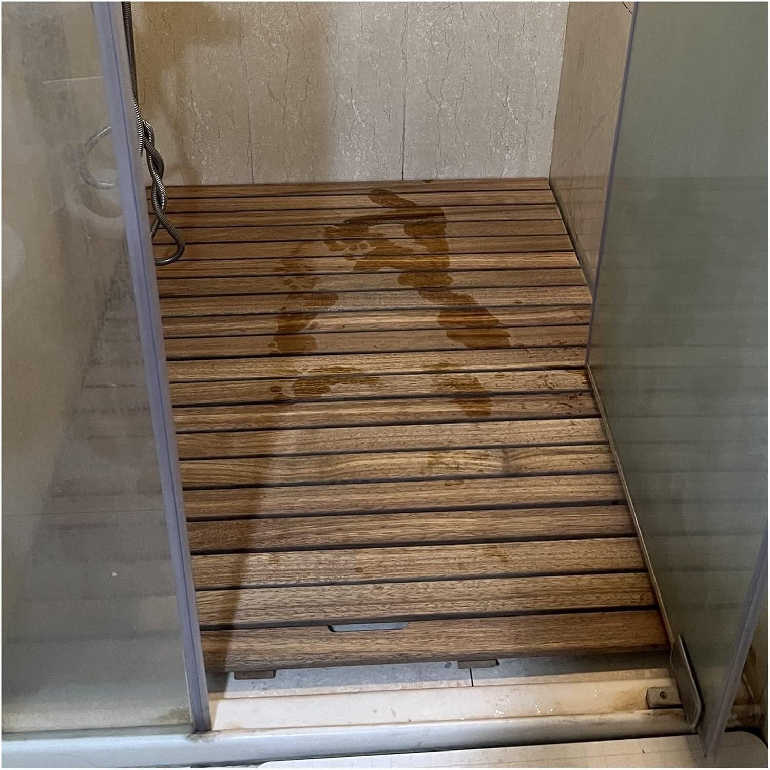BHGFYXBS Wood Shower Mat Rectangle Slats Splice Bath Mat Non-Slip Foot Pad Drain Board Custom Size,Wood Colour-70x80cm