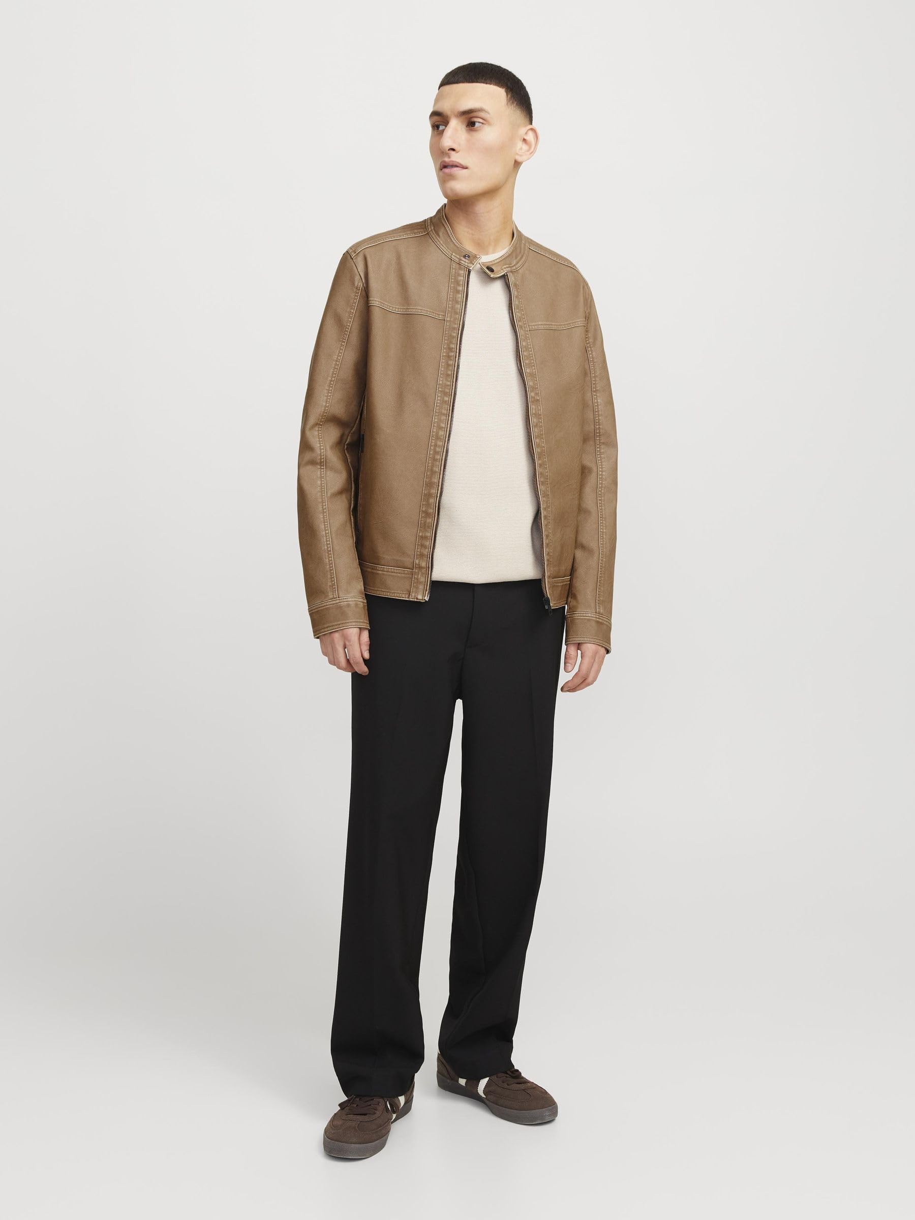 Jack & Jones Męska kurtka Jjewarner Washed Pu Jacket Noos, Safari, xx_l, safari, xx_l