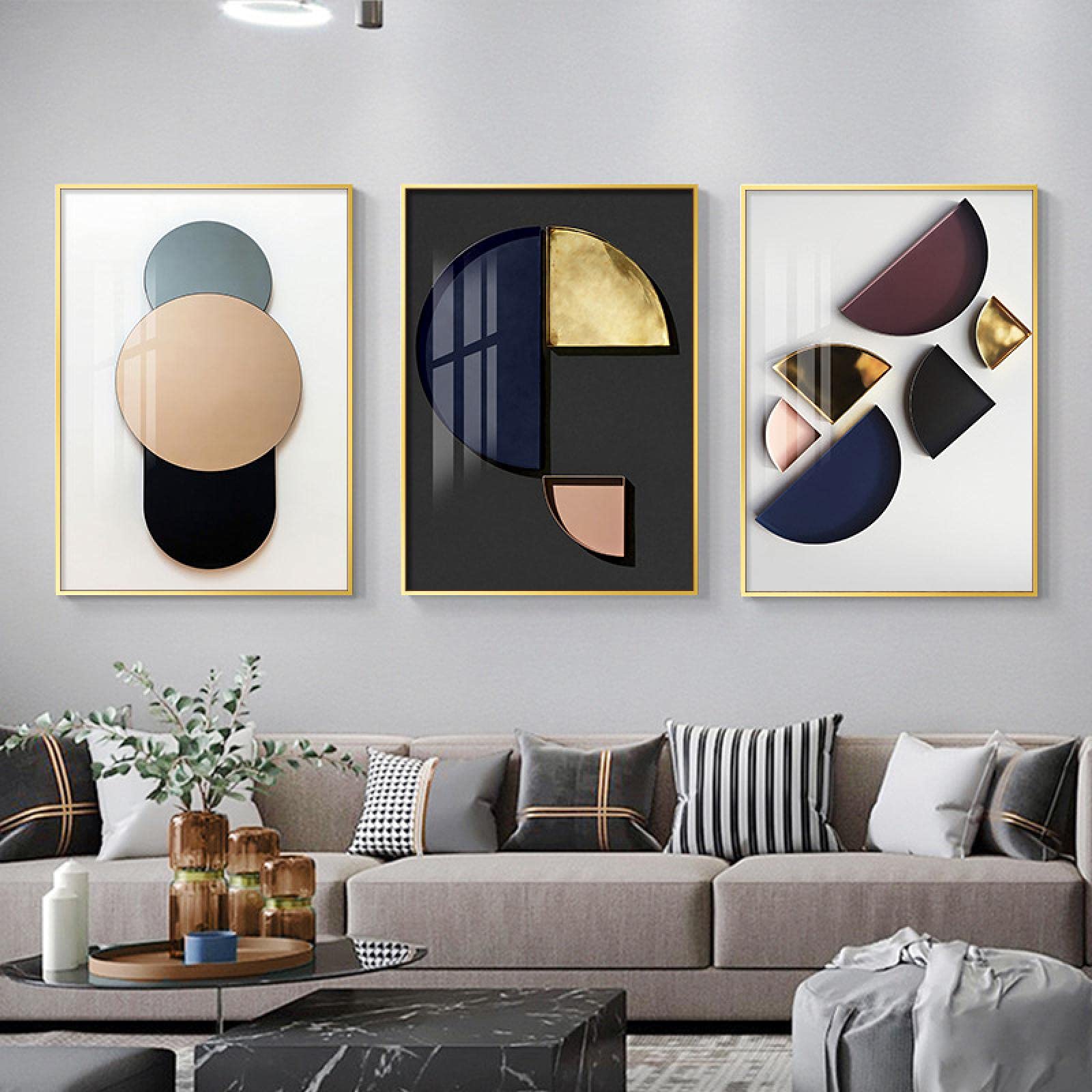 Affiche moderne triptyque peinture abstraite géométrique grand format 60x90cm salon - 6