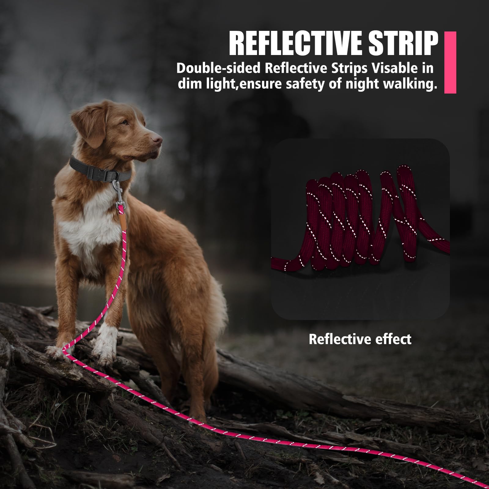 lynxking Long Dog Leash Reflective 15FT 30FT 50FT Check Cord Dog Training Leash Padded Handle Heavy Duty Puppy Rope for Small Medium Large Dog - 5