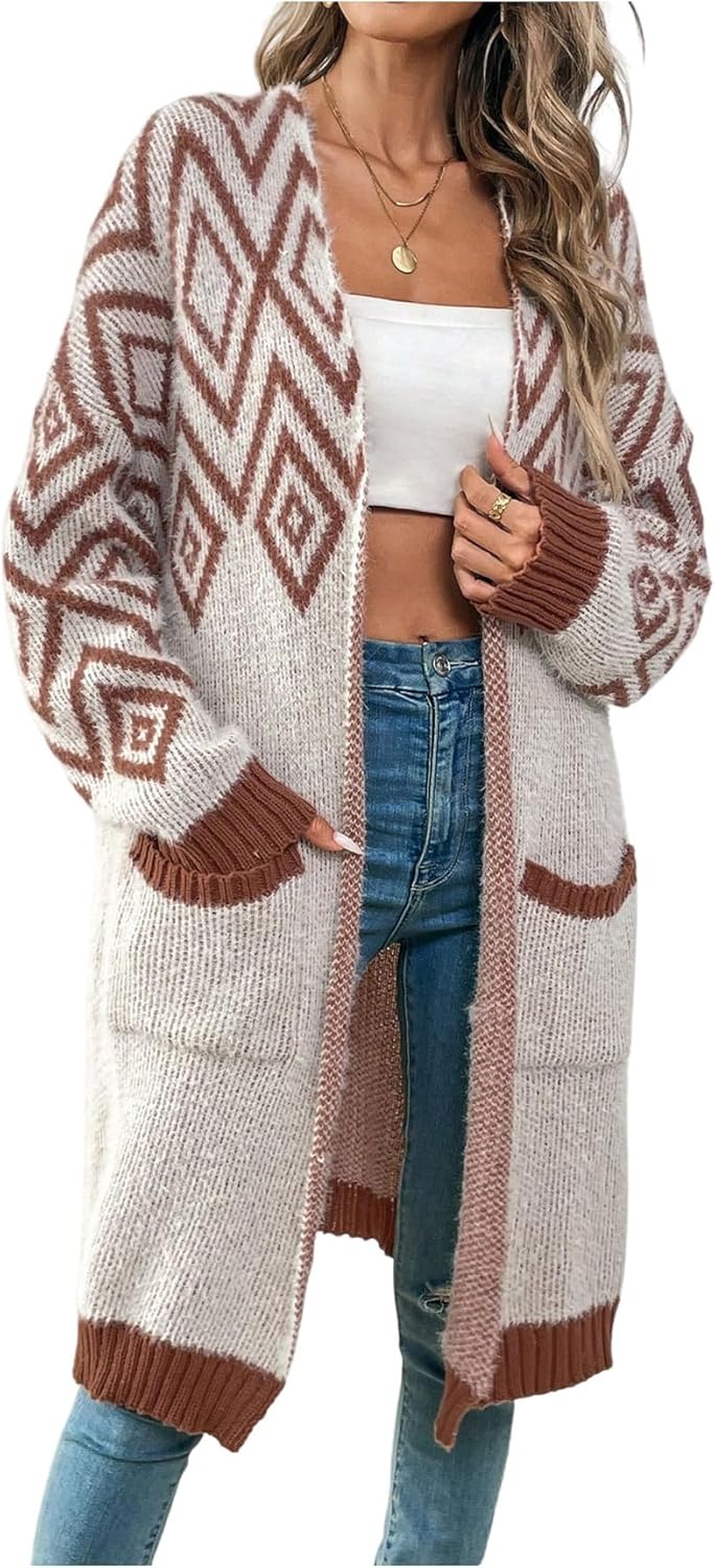 WDIRARA Women's Open Front Long Sleeve Long Cardigan Boho Chunky Sweaters Outwear Coats 2025 Fall Outfits