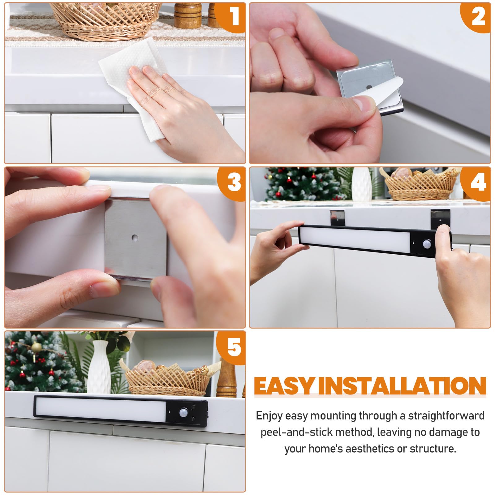 CALLARON 4 Piezas Luces LED Sensor de Movimiento y Batería Indicadora, Lámparas Negras de Aleación de Aluminio y Plástico para Iluminación Debajo del Escritorio o Entrada