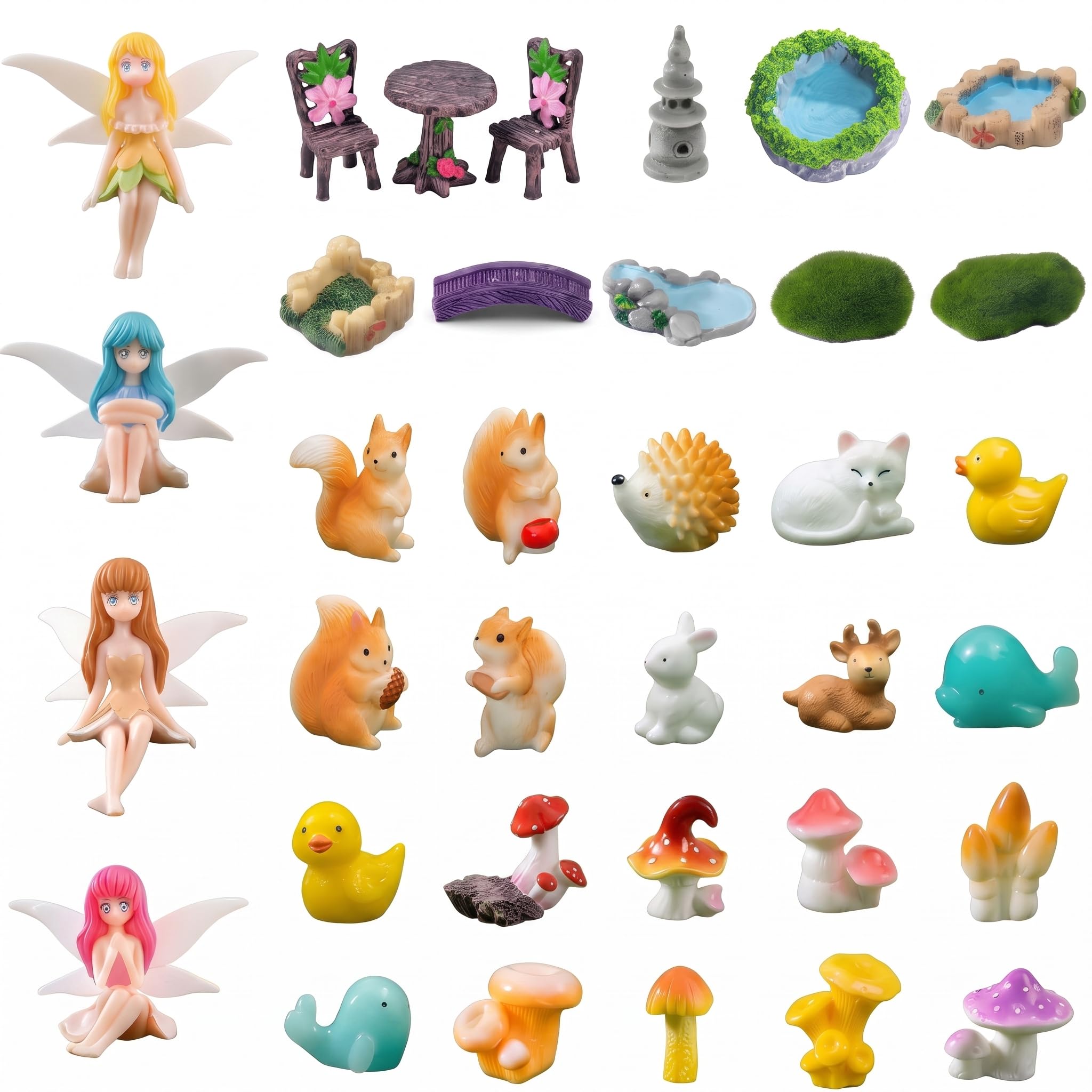 Orsefeliy 35Pcs Fairy Garden Accessories, Mini Fairy Garden Kit, Fairies Garden Ornaments with Animals, Mushrooms, Plant Figures, Miniature Fairies for Garden, Micro Landscapes & Desk Decor