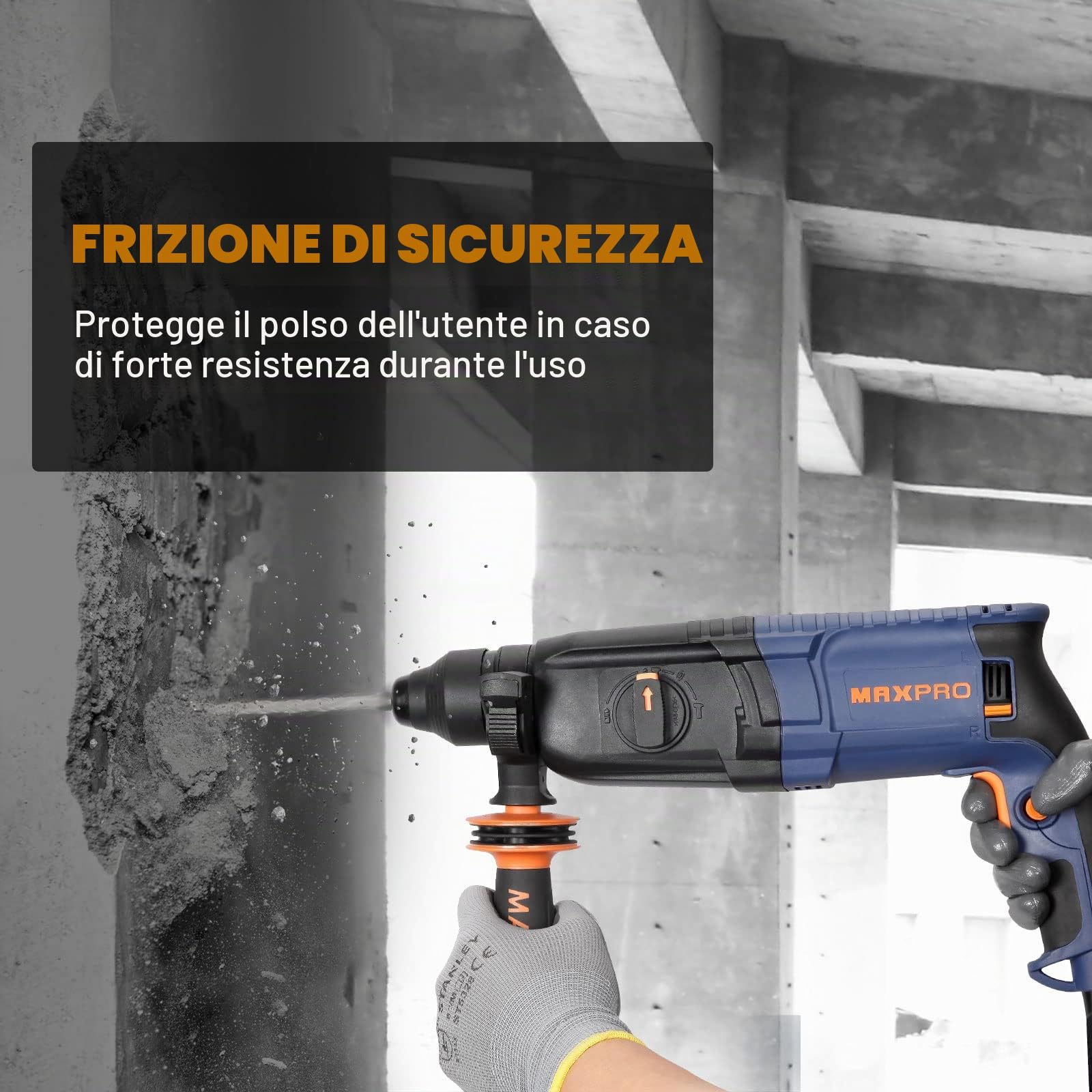 MAXPRO Martello Perforatore SDS-Plus 800W, 6 Velocità Variabili con 4 Funzioni, Capacità di foratura: calcestruzzo (26MM), metallo (13MM), legno (30MM)