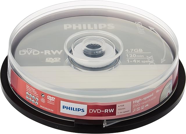 Philips DVD-RW 4.7GB Data/120 Min Video, 4x Speed Recording 10er Spindel - Packaging May Vary