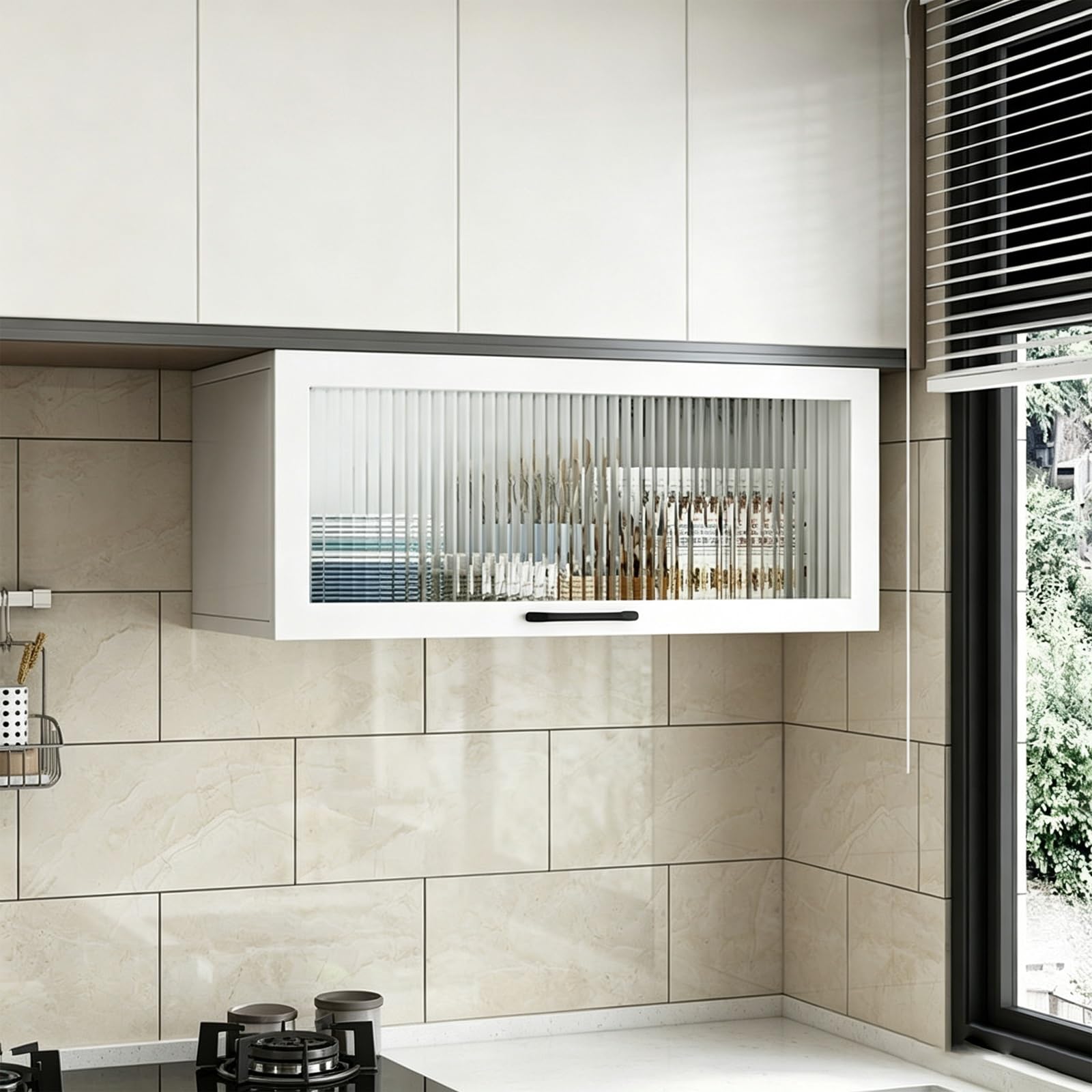 Armario de Cocina de Vidrio para optimizar espacio en blanco