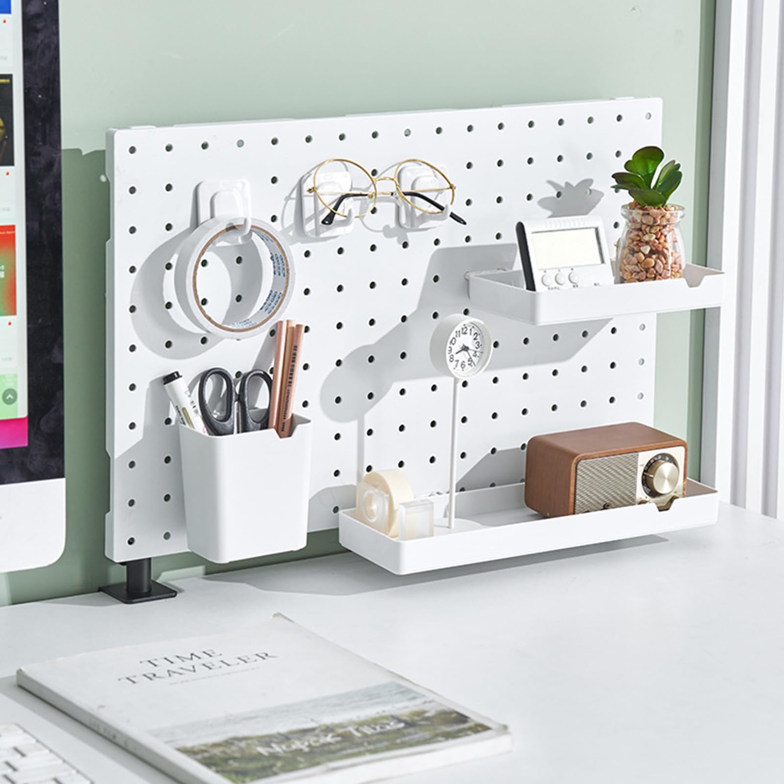 Panneau Perforé De Bureau 33x51 Cm - Organisateur Mural Avec Accessoires (Crochets, Plateaux) - Fixation Sans Perçage