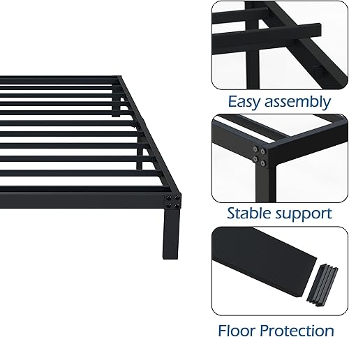 Miniatura 3 de Base de cama individual de 9 pulgadas, plataforma de metal resistente de perfil bajo, no necesita somier, fácil de montar, sin ruido, color negro