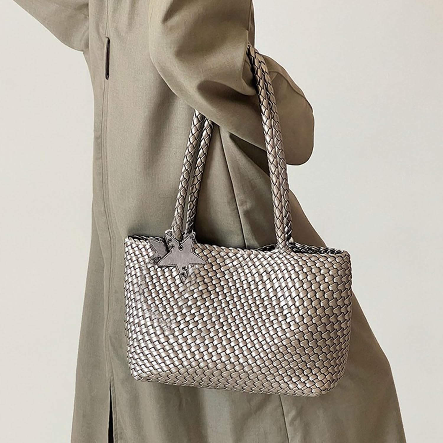 Fashion Shoulder Hobo Bag, Woven Tote Bag for Women, Travel Leather Beach Bags Shopper Handbag, Work Purses for Women
