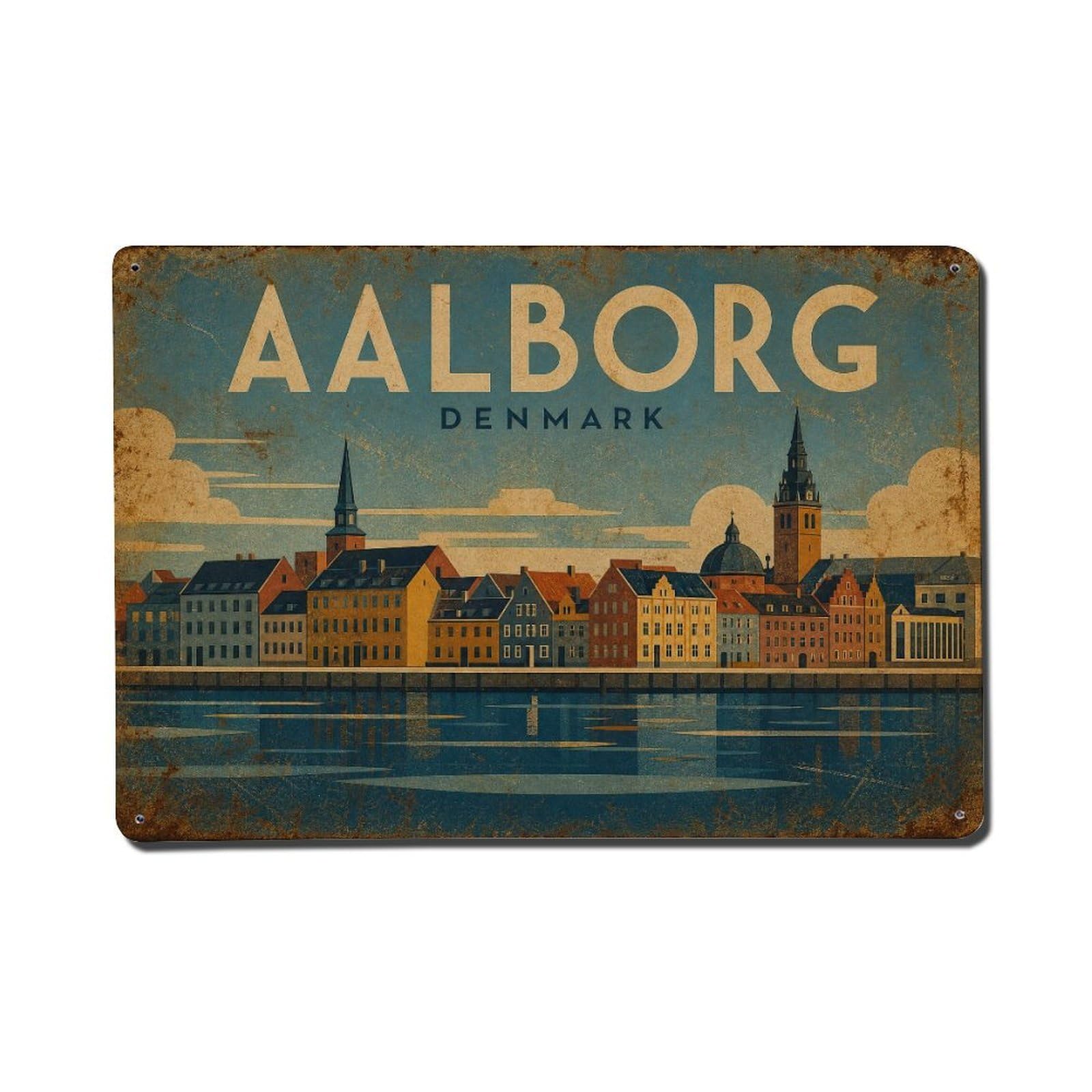 Metal Tin Sign Travel Vintage Denmark Aalborg