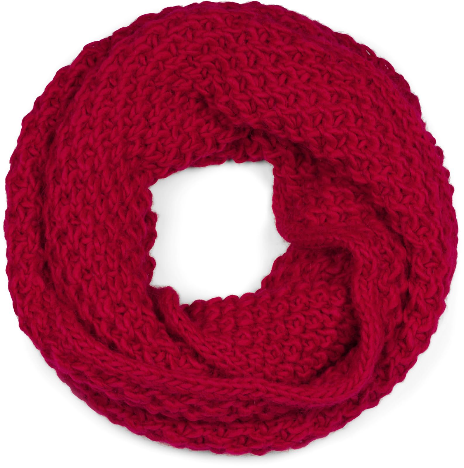 Stylebreaker Women's Red Knit Loop Scarf In A Rough Knit Pattern, Unicolour Rough Knit Snood, Winter Knit Scarf, Unisex 01018157, Colour: