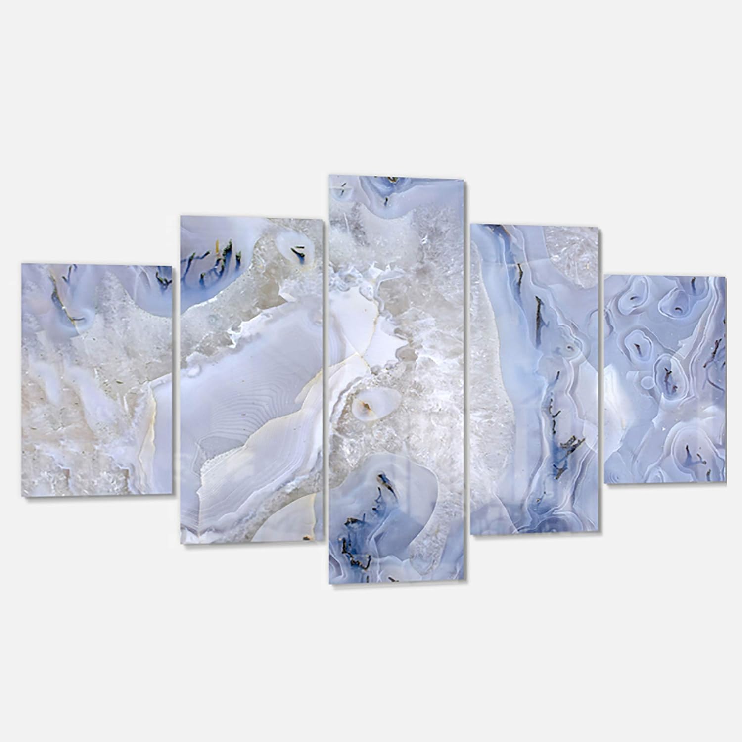 Designart Agate Stone Background-Abstract Canvas Metal Wall Art, 60 x 32 in-5 Panels Diamond Shape, White