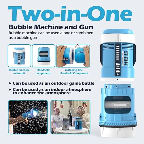 Miniatura 4 de 98K Máquina de burbujas y pistola de burbujas 2 en 1  Recargable, luz LED múltiple, canciones para niños y divertido fabricante de burbujas para