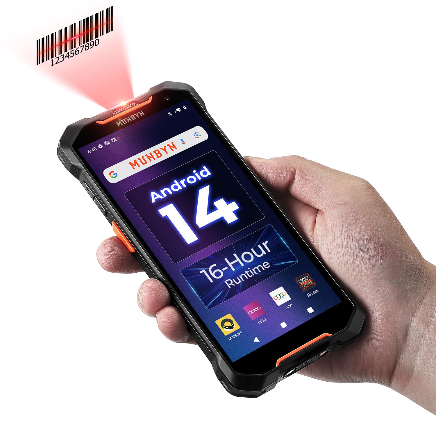 MUNBYN AS01 Android 14 Barcodescanner, 6” Bildschirm, Mobiler Computer Handheld PDA mit 16-stündigem Arbeitstag, SE4710 Zebra Scanner,4GB+128G,1D/2D/QR, Upgrade auf zukünftiges Android 18 möglich