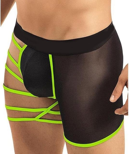 Acizi Men's Sexy Underwear Soft Elastic Pouch Boxer Briefs Hollow Out One Side