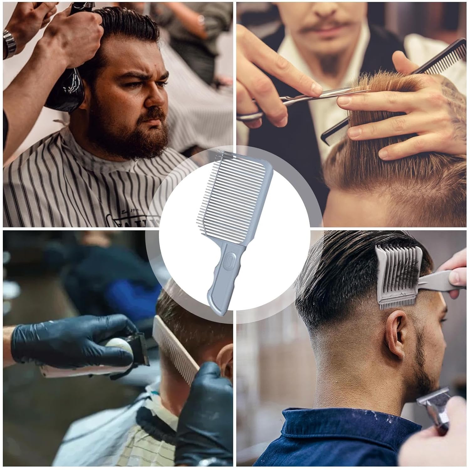2 Fade Comb, Barber Fade Comb for Men, Anti-Static Barber Comb, Professional Hair Cutting, Curved Back Triangular Tooth Haircut Comb, Blending Flat Top Comb for Various Short Haircuts