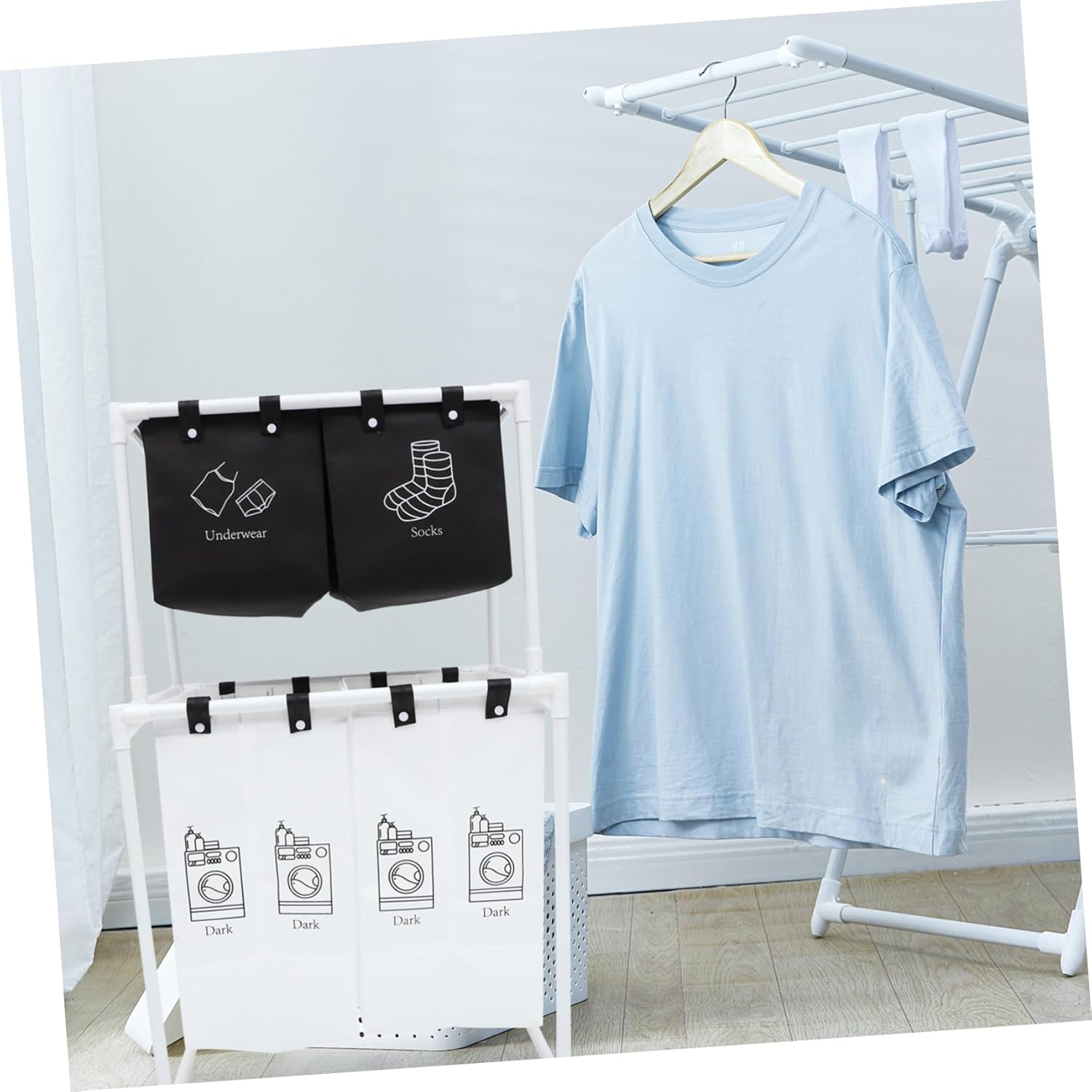 Large Capacity Folding Laundry Basket with Stand Thick Material Household Hamper for Clothes Books Storage Portable Lightweight Organizer for Bedroom Bathroom Dorm Use