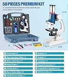 NOKA Microscope for Kids - 58-Piece Science Microscope Kit 1200X, Metal Body, LED Lights, Carrying Box, Slides - Science Experiments Toy for Kids Ages 6-12 Boys Girls Gifts