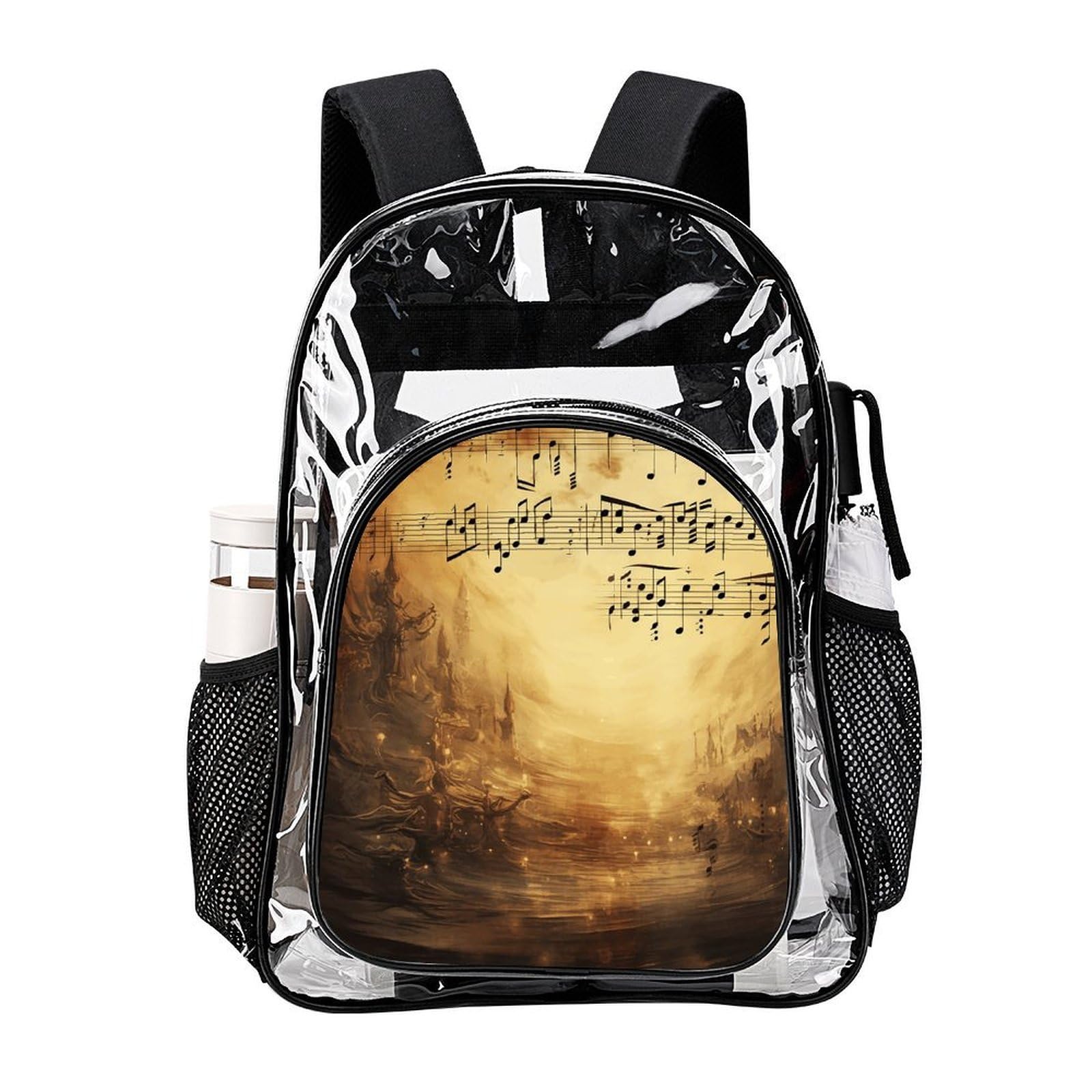 Transparenter Rucksack mit Notenblättern, groß, transparent, PVC, Büchertasche für Sicherheit, Arbeit, Reisen, Stadion