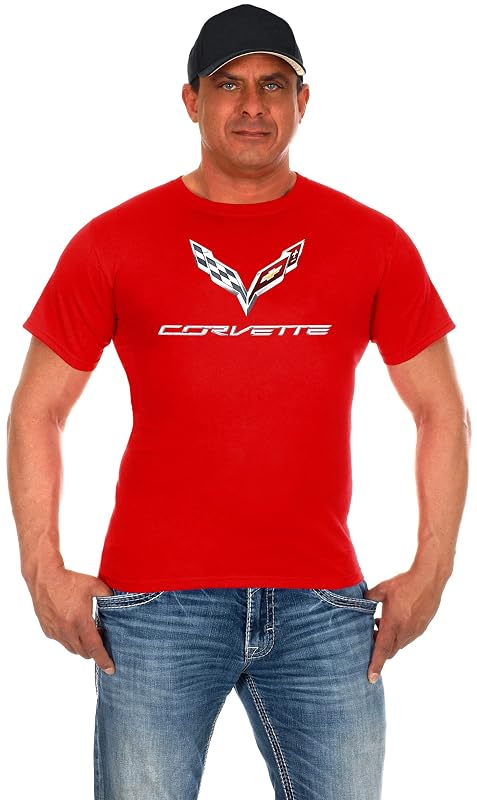 Camiseta masculina JH DESIGN GROUP Chevrolet Corvette C7 gola redonda, algodão 100%, estampa gráfica, vermelha, XG