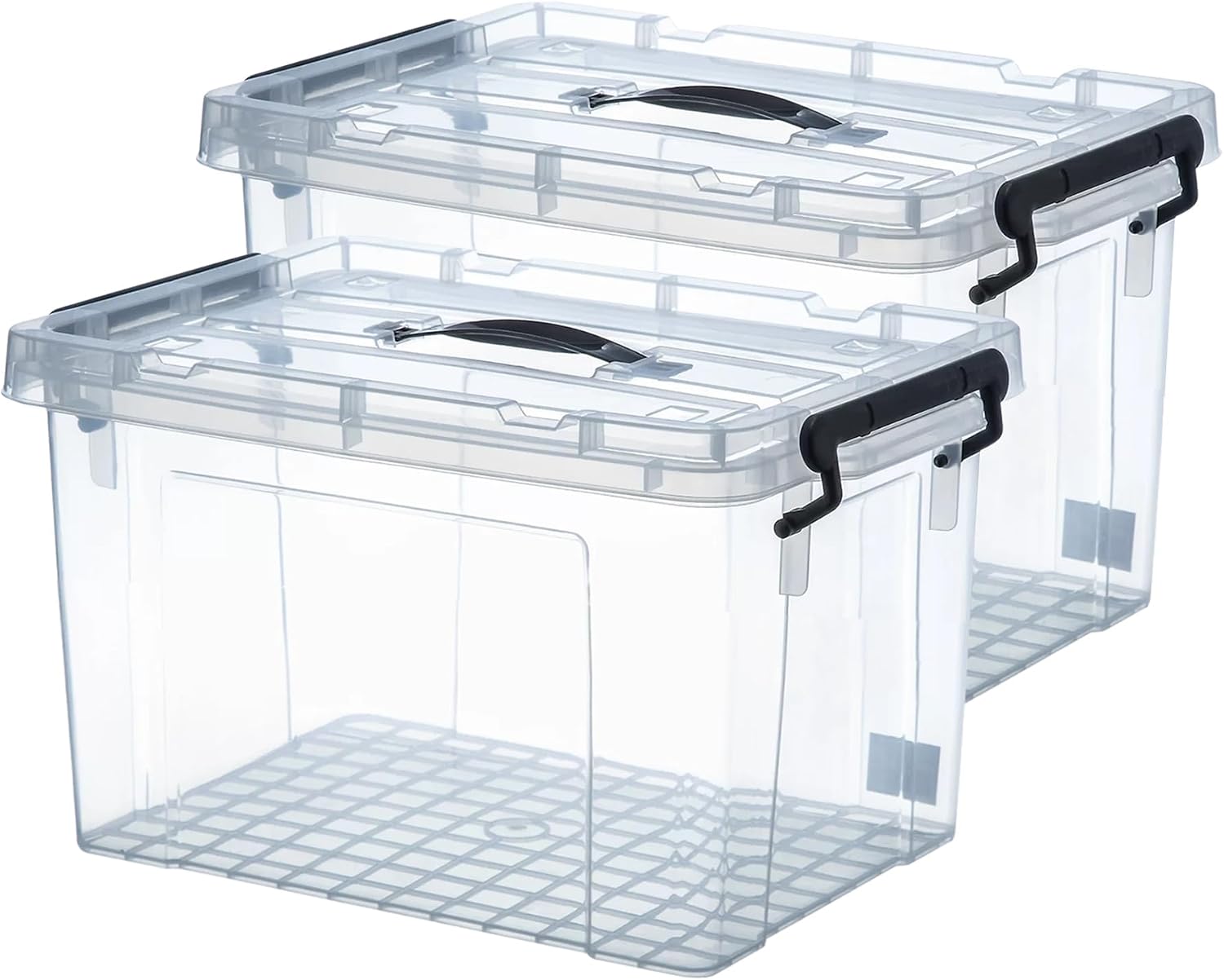 2 Quart 2-Pack Stackable Clear Storage Bins with Lids | Heavy-Duty Clear Plastic Organizing Containers for Home & Bathroom BPA-Free, Pull Handles and Secure Latches