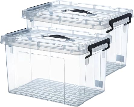 2 Quart 2-Pack Heavy-Duty Stackable Clear Storage Bins with Lids - Premium Clear Plastic Organizing Containers for Home & Bathroom BPA-Free, Pull Handles and Secure Latches