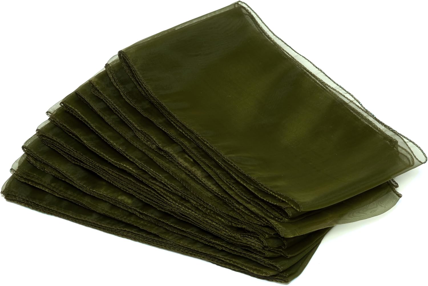MDS 15 Pack Organza Table Runner 12 x 108 inch Long Premium Table Runners for Wedding Party, Events Decoration, Banquets Decorations, Bright and Smooth Silk Fabric Party Table Runner- Olive Green