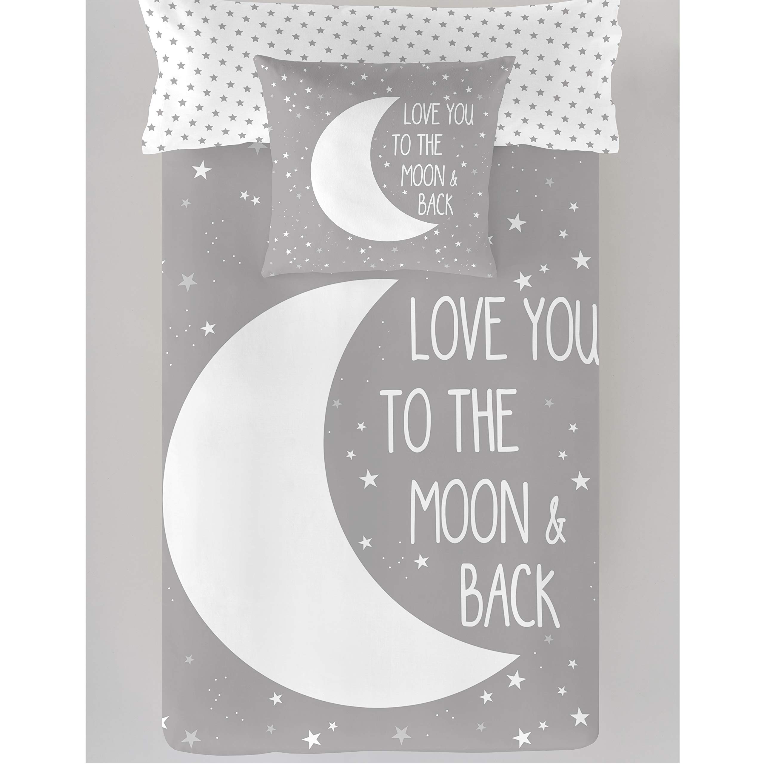 COTTON ARTean Saco nordico con Relleno Moon Grey Cama 90 x 190. Saco Unido a la Bajera con Cremallera.