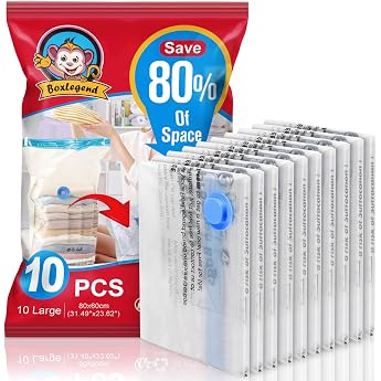 BoxLegend Vacuum Bags 10 L Pieces 10 Large 80 x 60 cm Storage Bag Travel Vacuum Reusable Clothes Bag for Clothes Duvets Bedding Pillows