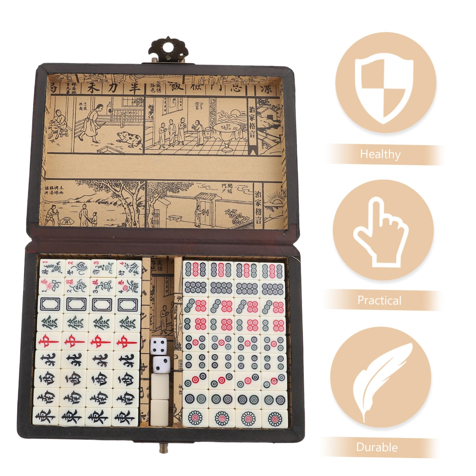 VICASKY Jeu de Mahjong Chinois Portable pour Voyages Camping avec Tuiles Numérotées
