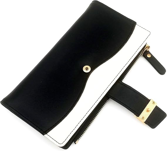 Slim Thin Wallets for Women, Ladies Trendy Bifold Long Purse, Large Capacity Cards Holder with Zipper Pocket for Cash, Coins, ID Card (Black)