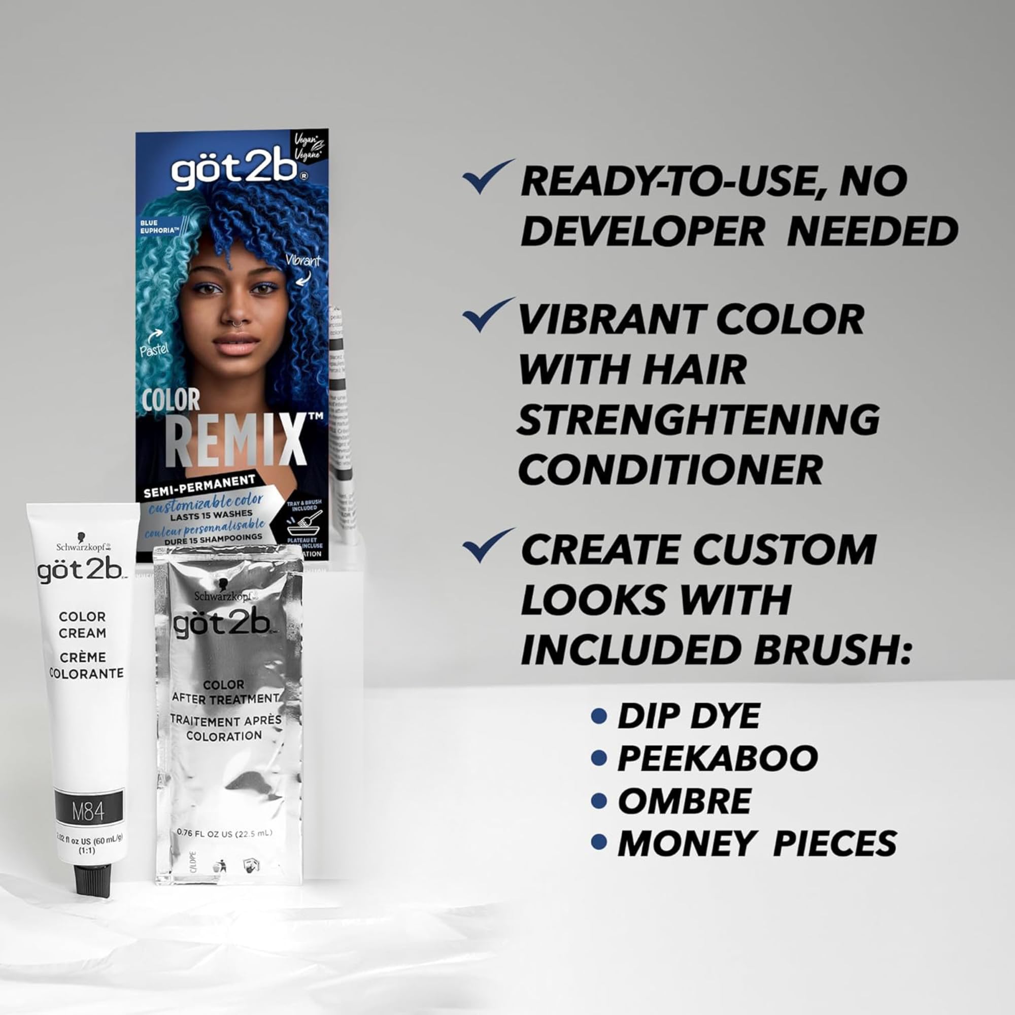 Amazon.com : got2b Color Remix Semi-Permanent Hair Color, Blue