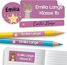 melu kids® Namensaufkleber Set für Kinder in der Schule (100 Stück) - Personalisierte Aufkleber mit Namen für Schulsachen - Wasserfest und in verschiedenen Größen - lila