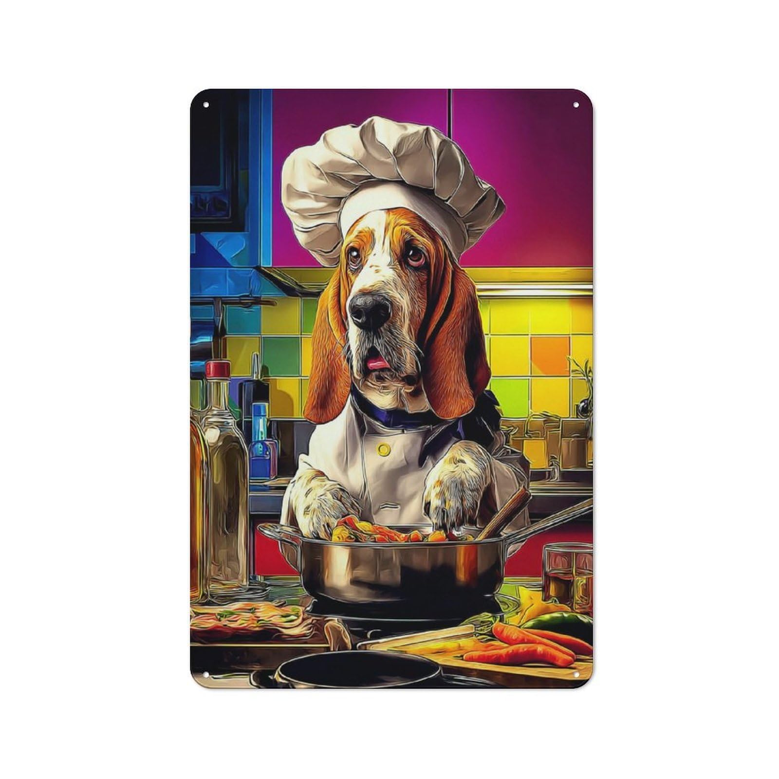Junmoney Basset Hound Chef In Kitchen Vintage Metal Sign 30X20cm For Lounge Or Reading Corner, For Garage, Workshop And Man Cave Decoration