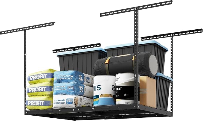 FLEXIMOUNTS 3x6 Overhead Garage Storage Adjustable Ceiling Rack 72" Length x 36" Width x 40" Height, 450lbs Weight Capacity, White, Classic Series