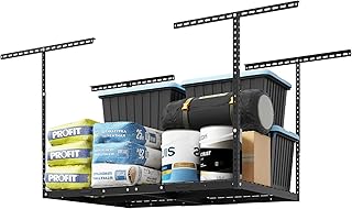 FLEXIMOUNTS 3x4 Overhead Garage Storage Rack, Adjustable Organization System, Heavy-Duty Metal Ceiling Racks, 275lbs Weight Capacity, Black, Classic Series