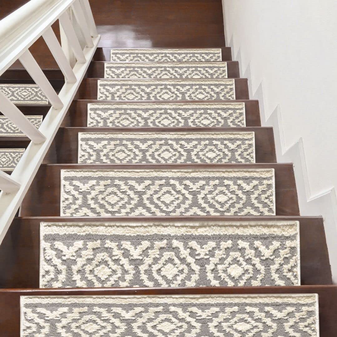 Buy Sofia Rugs Shag Stair Treads White/Gray Machine Washable