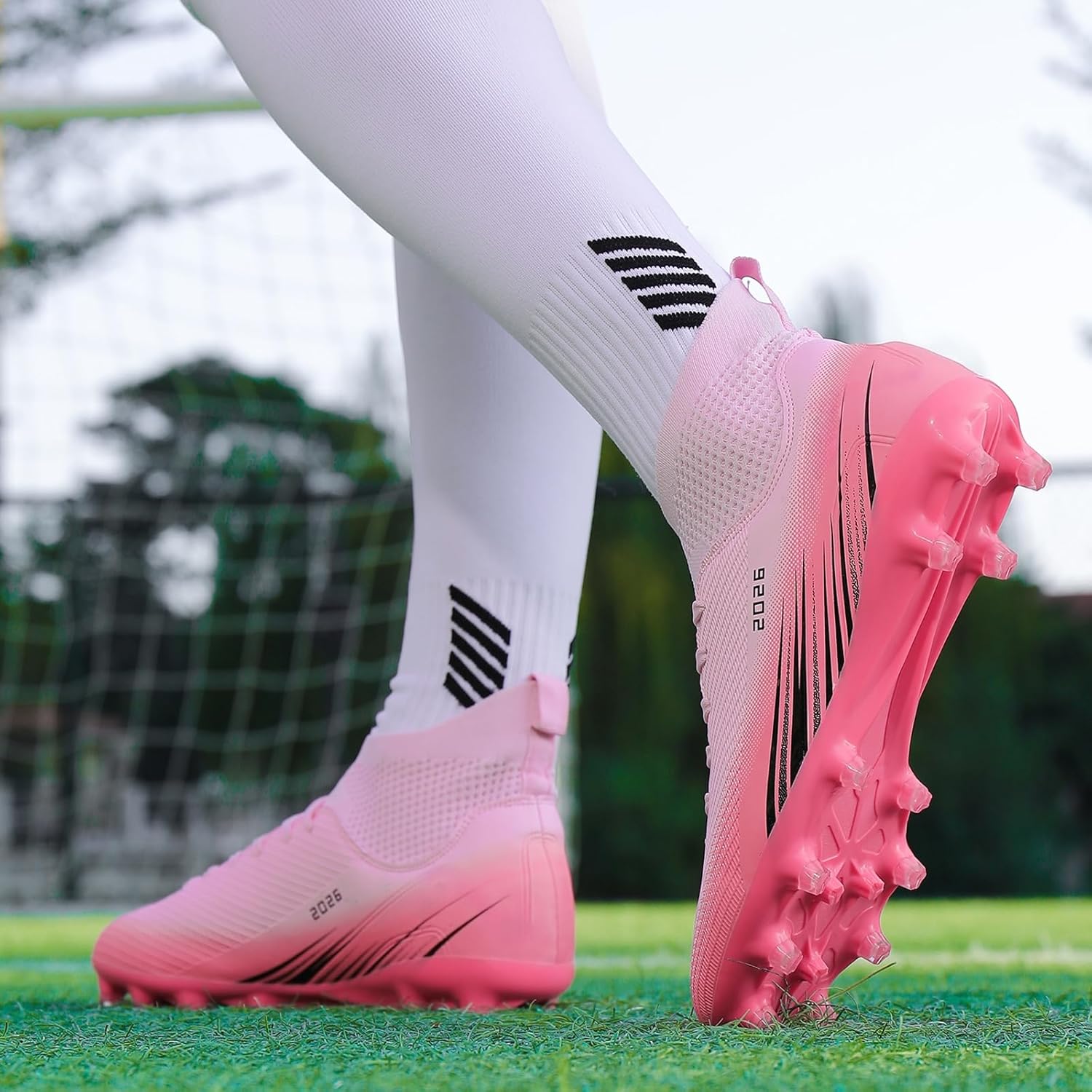 Soccer Cleats for Mens Womens Turf Soccer Shoes Indoor Footall Cleats High Ankle TF AG FG Football Boots Wide Training Sneaker