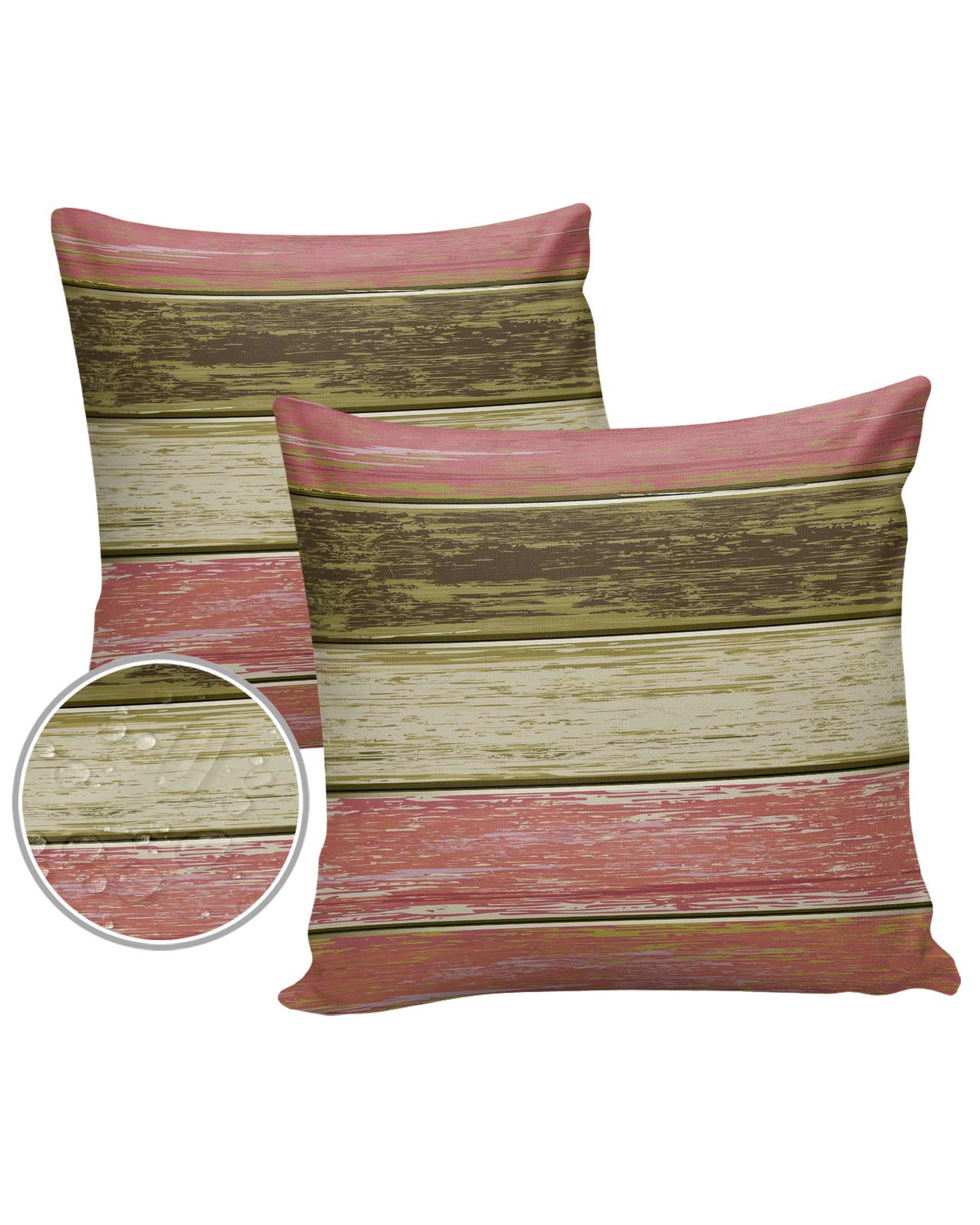 LBDecor Outdoor Throw Pillow Covers 20x20 Waterproof Tree Wooden Print Outdoor Pillows Decorative Pillow Covers Cushion Covers Pillowcase for Tent Patio Garden Couch Set of 2, Brown Wood