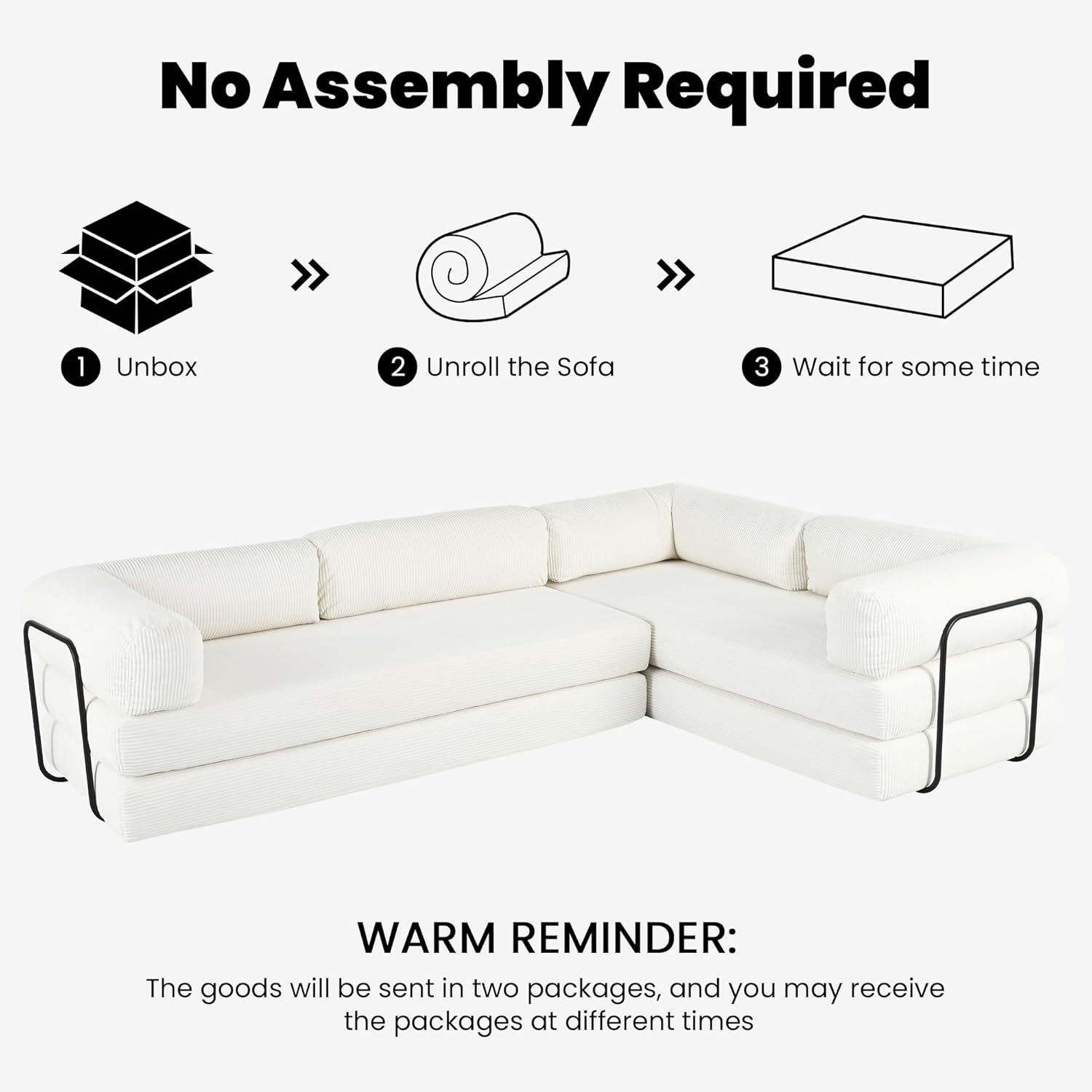 115" L Shaped Sectional Couch, 3-in-1 Convertible Sleeper Sofa with Deep Seat, 4-Seater Folding Sofa Bed with Soft Pillows, Large Sectional Couches for Living Room, No Assembly Required, Beige