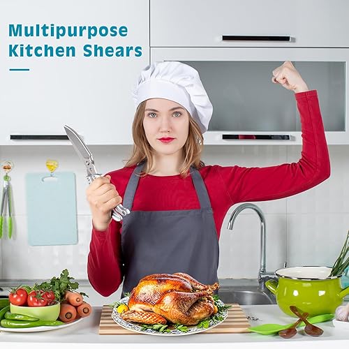 Miniatura 5 de Tijeras de cocina resistentes – Tijeras de cocina multiusos de acero inoxidable para Acción de Gracias, pollo, hueso, carne, pavo, pescado, tijeras