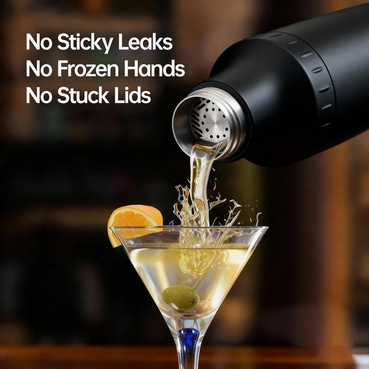 Hybrid Cocktail Shaker Set | Vacuum Insulated Stainless Steel Martini Shaker with Strainer & Jigger Lid | Travel cocktail kit with Bartender Accessory Tools | 30oz | Black image 3