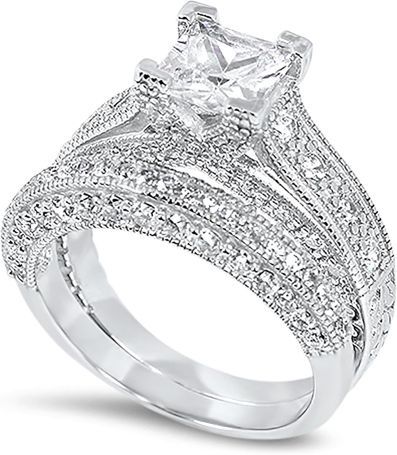 His Hers TRIO Sterling Silver Wedding Ring Set 3 PCS Matching Wedding Bands Him Her Bride Groom Couples