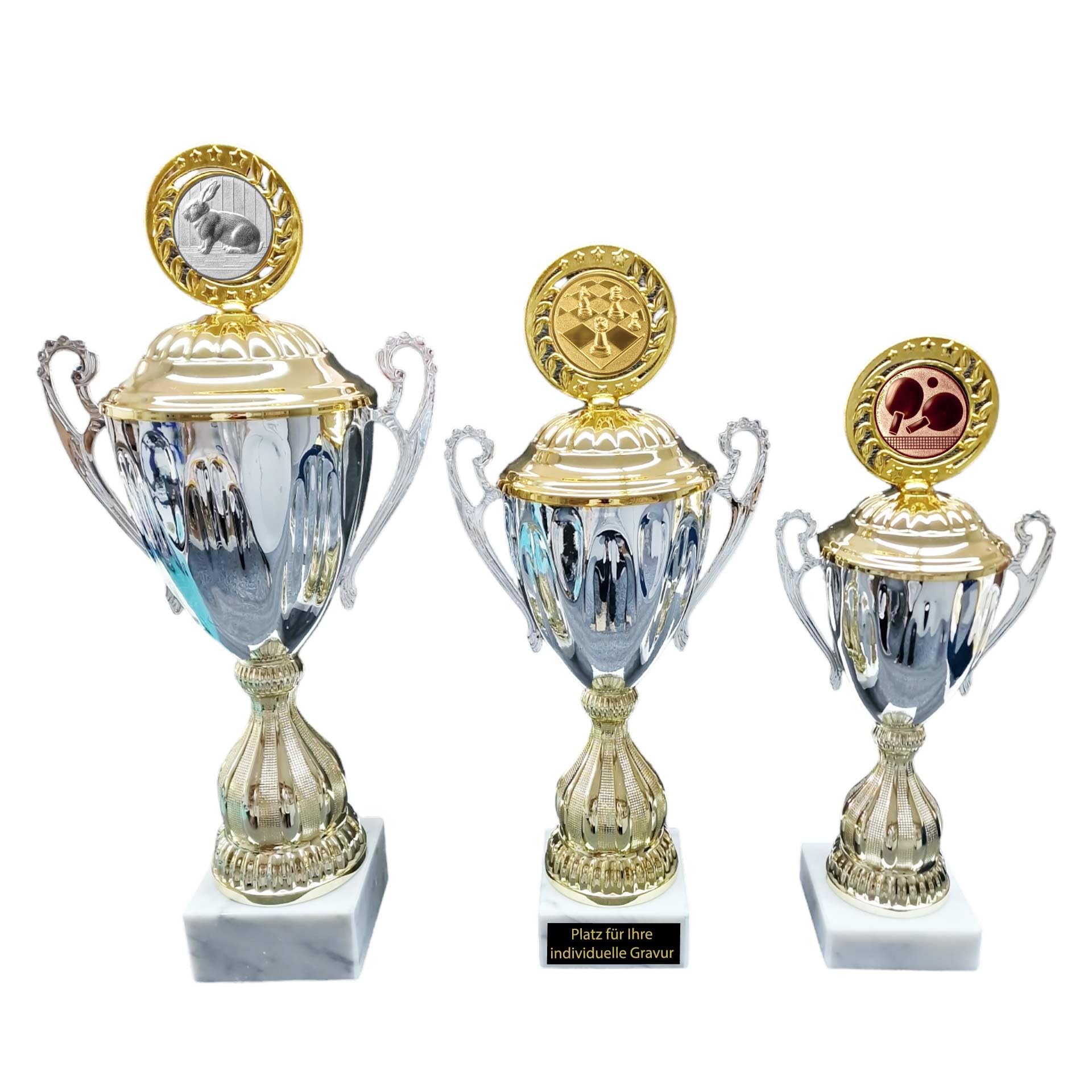 Metall Pokal Manuel Silber/Gold – Pokal, Trophäe, Award – mit oder ohne Gravur – in 3 Größen erhältlich