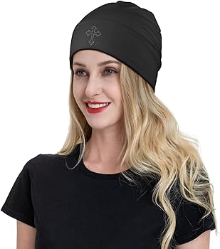 Christian Cross Black Beanie Hat for Men Women Winter Hats Knit