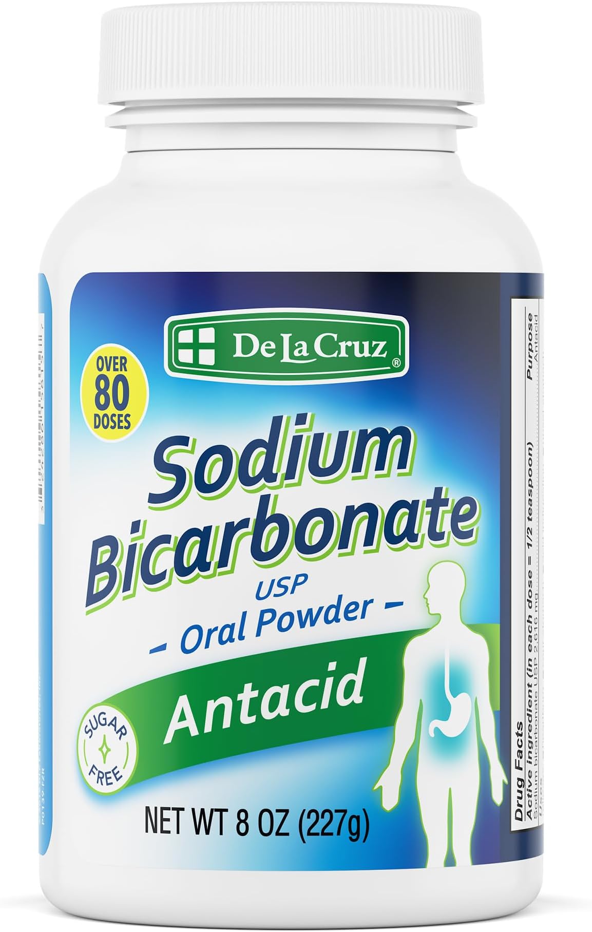 De La Cruz Pure Sodium Bicarbonate Powder 8 OZ. – Baking Soda & Baking Powder Aluminium Free Antacid for Heartburn & Indigestion – Packed in USA