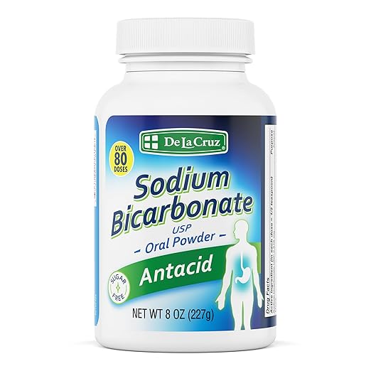 De La Cruz Pure Sodium Bicarbonate - USP Grade Bicarbonate of Soda – 100% Pure Baking Soda – Aluminum Free Antacid Powder for Heartburn & Indigestion - Packed in USA, 8 OZ.