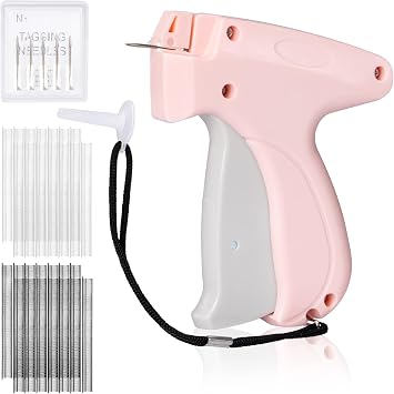 Aisoso Stitch Gun for Clothes, Pink Handheld Stitching Gun Quick Clothing Fixer, 0.5mm Sewing Kit Includes 1500 Black Fasteners and 1500 White Fasteners