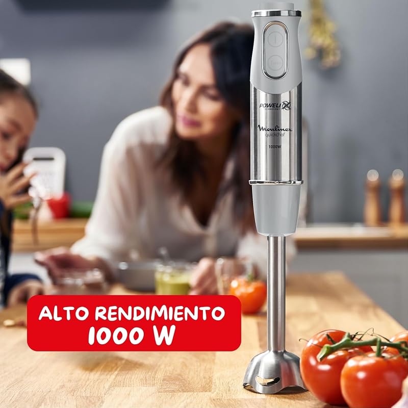 Moulinex QuickChef, Batidora de Mano 1000 W, Regulador de 10 Velocidad Turbo, 3 Accesorios para Picar y Montar y Vaso Medidor, Cúpula Antisalpicaduras, Acero Inoxidable, DD655D Negra | 3 Accesorios